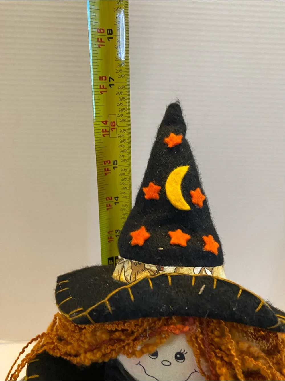 Vintage Witch With Broom Fabric Orange And Black Weighted Bottom Prima Creations